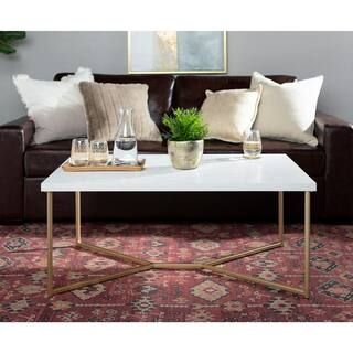 Walker Edison Furniture Company 42 in. White/Gold Large Rectangle Faux Marble Coffee Table-HDF42L... | The Home Depot