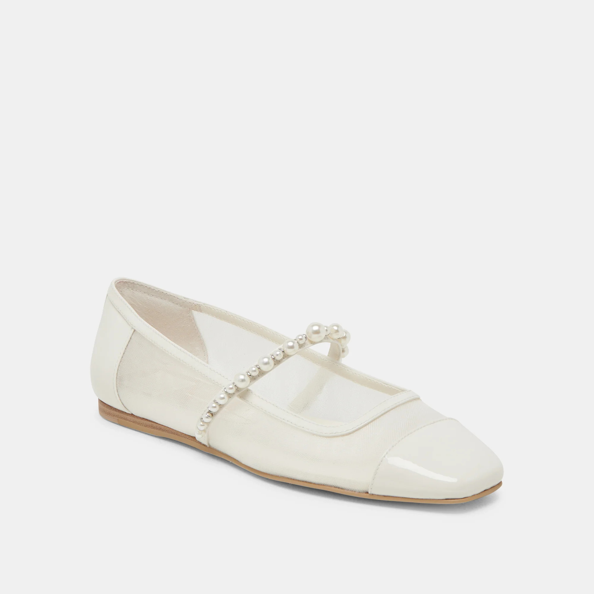 ROLLIN PEARL BALLET FLATS WHITE MESH | DolceVita.com