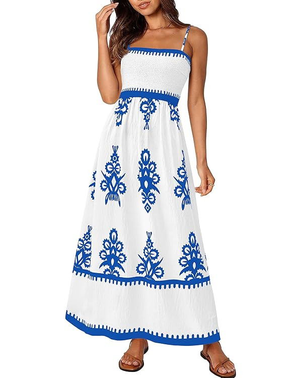 PRETTYGARDEN Summer Dress for Women 2025 Floral Sundress Spaghetti Strap Flowy Beach Vacation Boh... | Amazon (US)