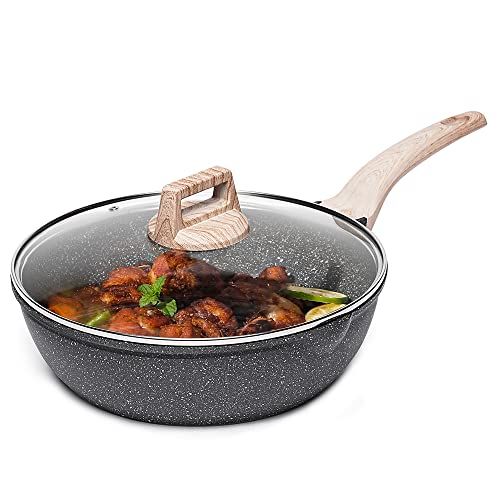 CAROTE Nonstick Deep Frying Pan with Lid, 11 Inch Skillet Saute Pan Induction Cookware, Non Stick... | Amazon (US)