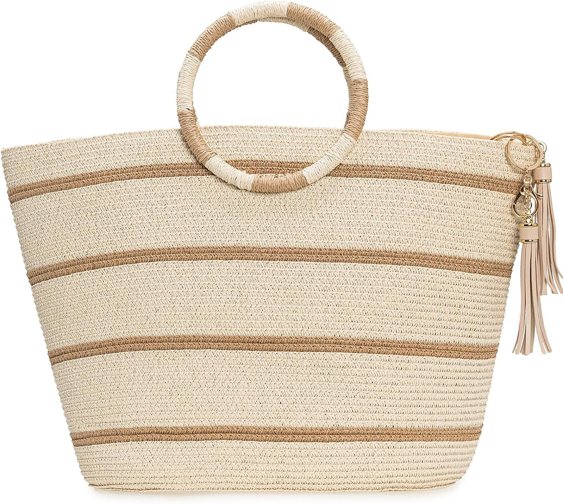 Beach Bags for Women Straw Tote Bag Summer Beach Bag Large Woven Straw Bag for Beach Vacation Hol... | Amazon (US)