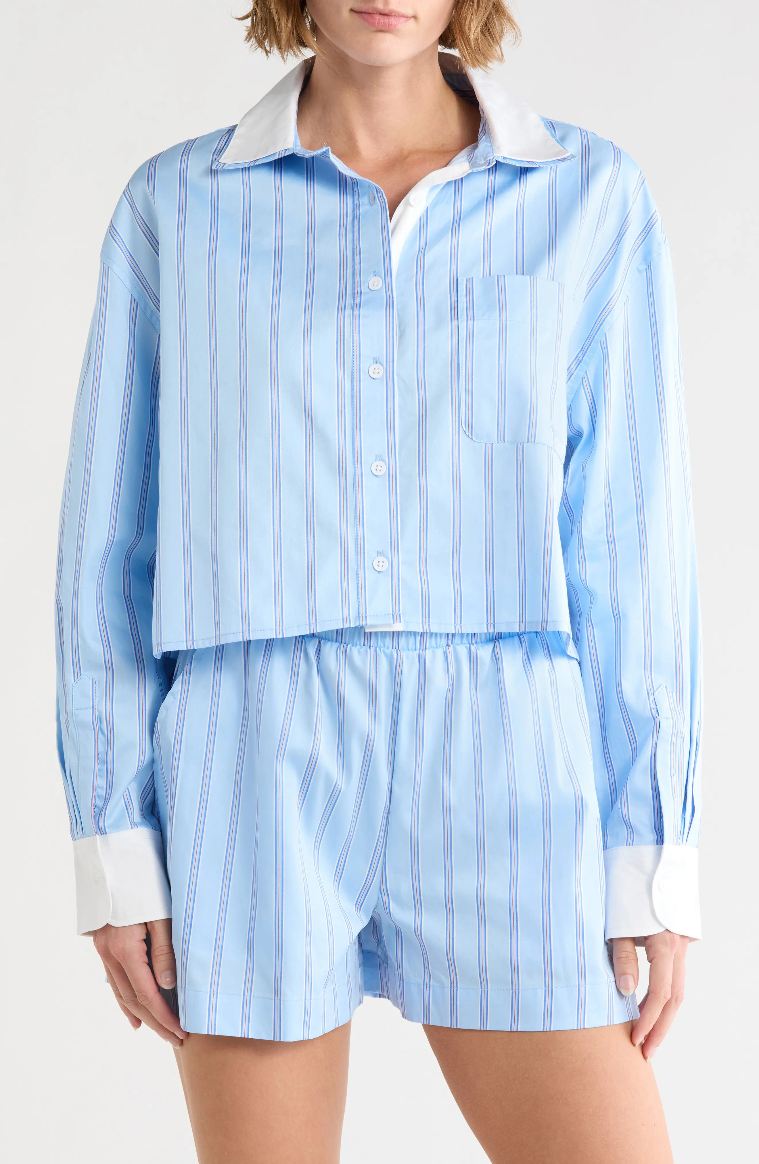 Long Sleeve Stripe Double Collar Button-Up Shirt (Women) | Nordstromrack | Nordstrom Rack