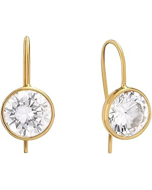 Gold Bezel Drop Earrings | 10mm Round Cubic Zirconia | Amazon (US)
