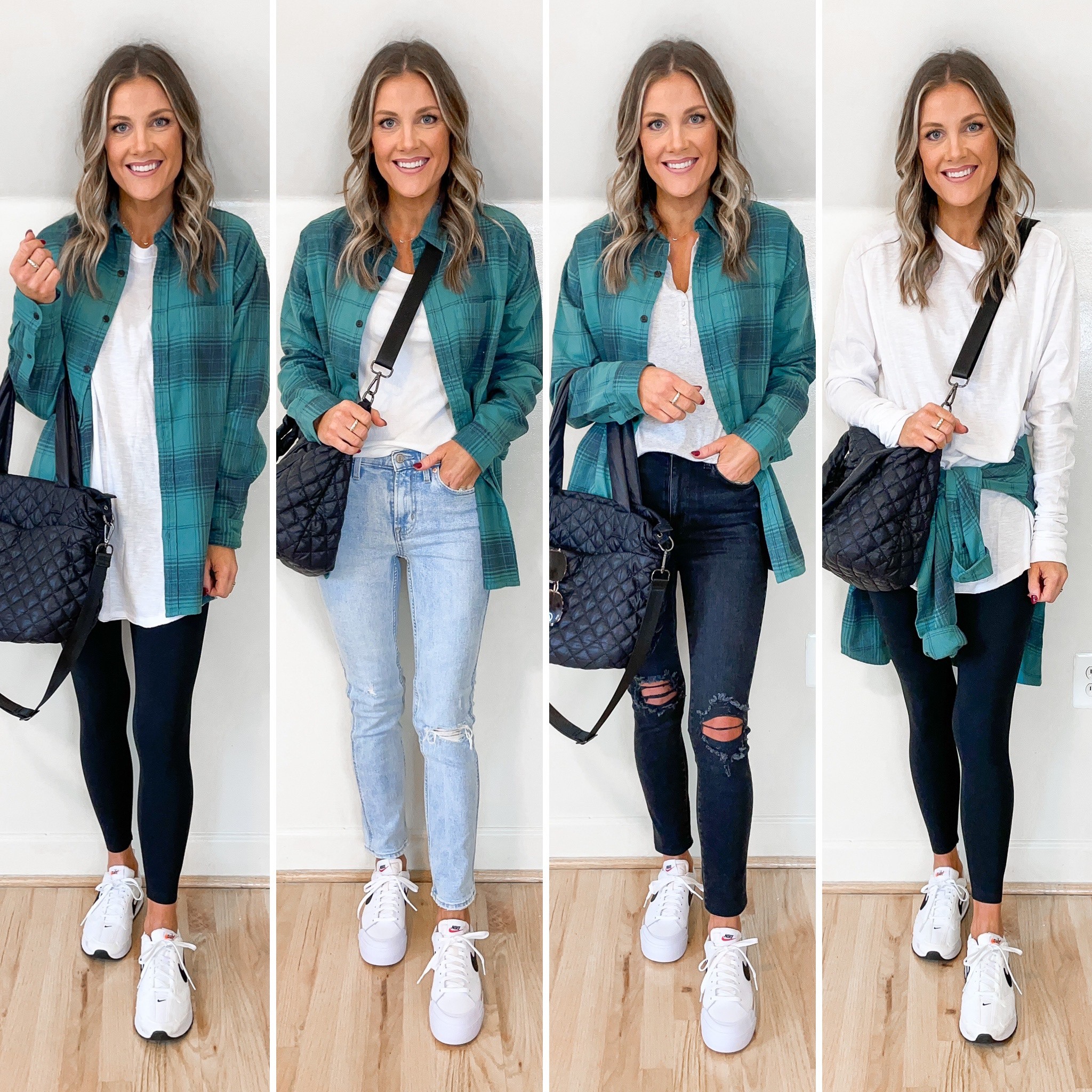 Casual fall outfit - styling a flannel shirt 4 ways 

Flannel shirt- Mens small tall 
White long sleeve tee- small 
Aerie leggings- small 
Grey jeans- XS 
BLUE JEANS- 0/25 

#LTKshoecrush #LTKSale #LTKunder50