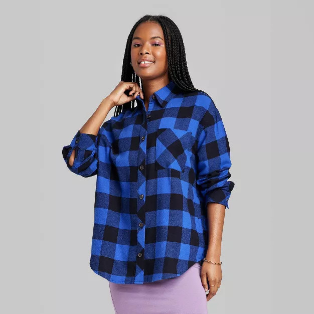 Women's Long Sleeve Hi-Low Oversized Flannel Shirt - Wild Fable™ | Target