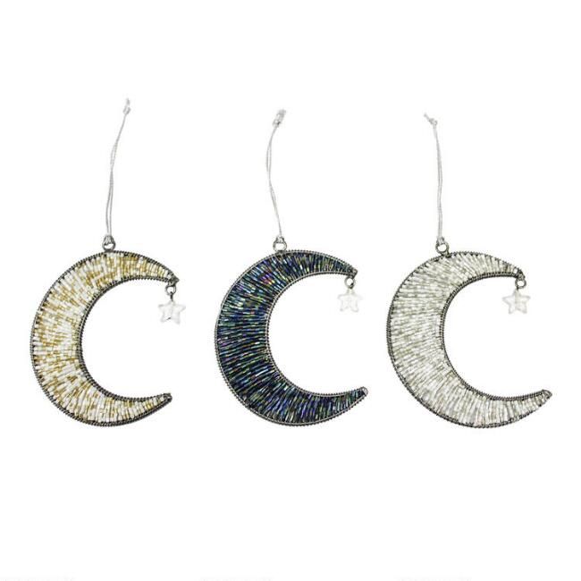 Beaded Metal Moon with Star Ornaments Set of 3 | World Market