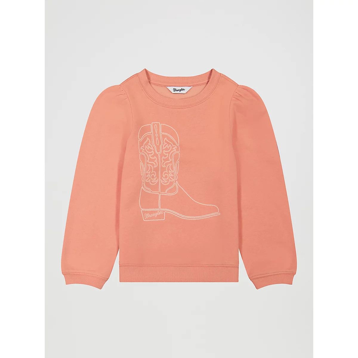 Girl's Puff Sleeve Graphic Fleece Sweatshirt in Pink | Wrangler