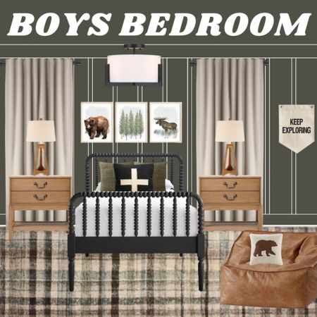 A design board for the wilderness loving adventuring boy or teenager in your life. I love this design board and think it would even be great in a mountain house. What do you think? #boysbedroom #teenboysbedroom #mountainhouse #airbnbdecor #mountainhousedecor #wildernessbedroom #boysbedroomdecor 

#LTKFind #LTKstyletip #LTKhome