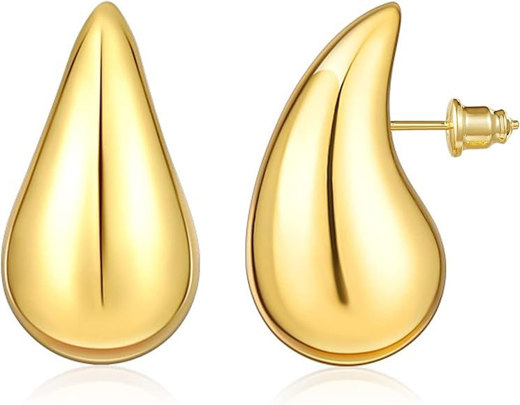 KissYan Chunky Gold Hoop Earrings for Women, 14K Gold Plated Lightweight Hollow Open Hoops Thick ... | Amazon (CA)