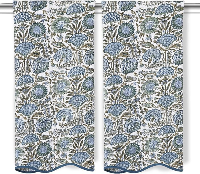 Ridhi Asparagus Green Hand Block Print Waffle Scallope Cotton Bath Towel Set of 2, 27x54, Quick-D... | Amazon (US)