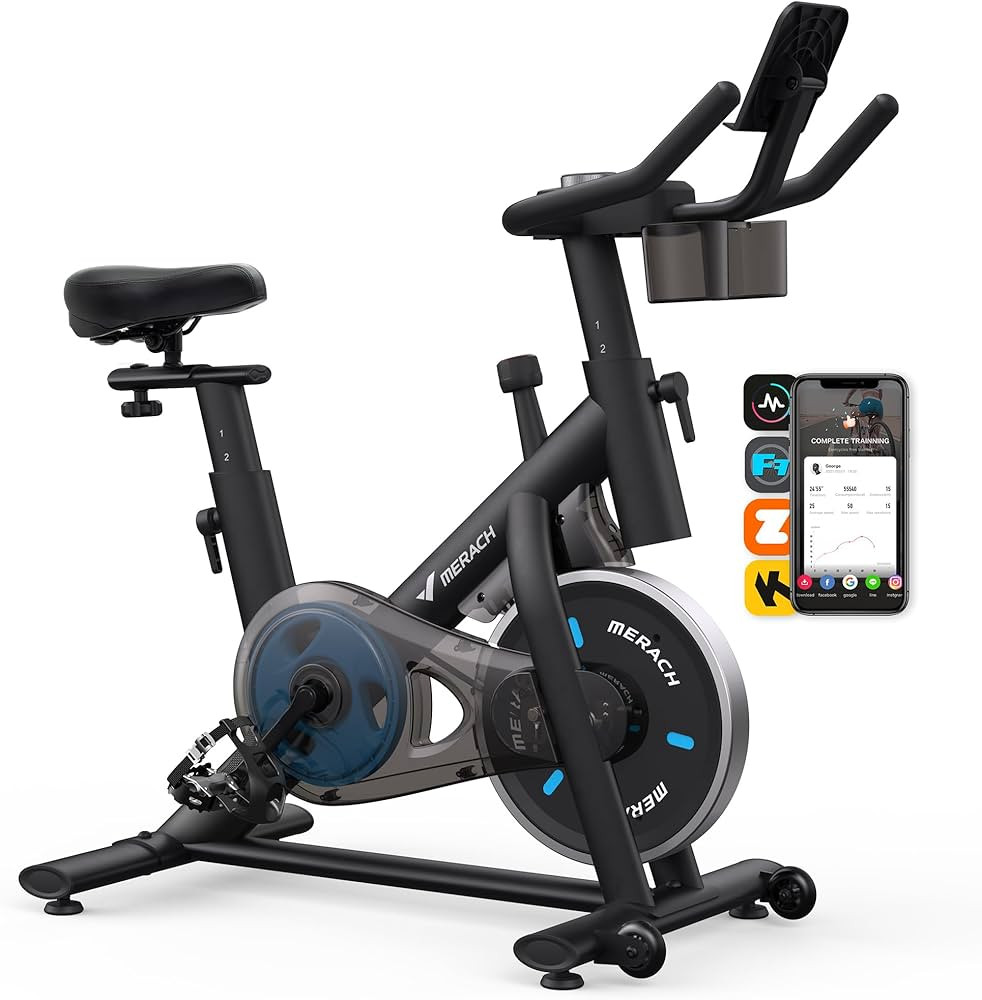 MERACH Exercise Bike, Brake Pad Stationary Bike with Exclusive App, Low Noise Indoor Cycling Bike... | Amazon (US)