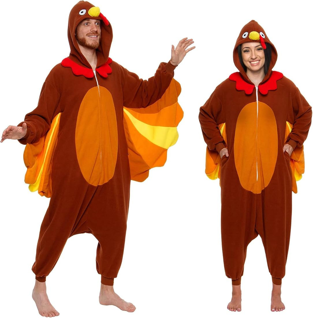 Turkey Adult Onesie - Thanksgiving Halloween Costume - Plush Bird One Piece Cosplay Suit for Adul... | Amazon (US)
