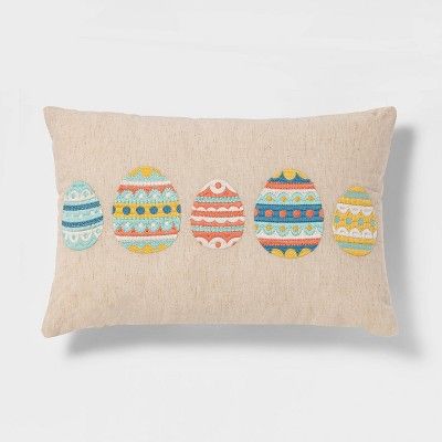 Lumbar Embroidered Easter Egg Applique Pillow Natural - Spritz™ | Target