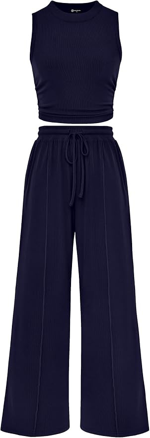PRETTYGARDEN 2 Piece Travel Sets for Women Summer Casual | Matching Airport Outfit, Sleeveless Ri... | Amazon (US)