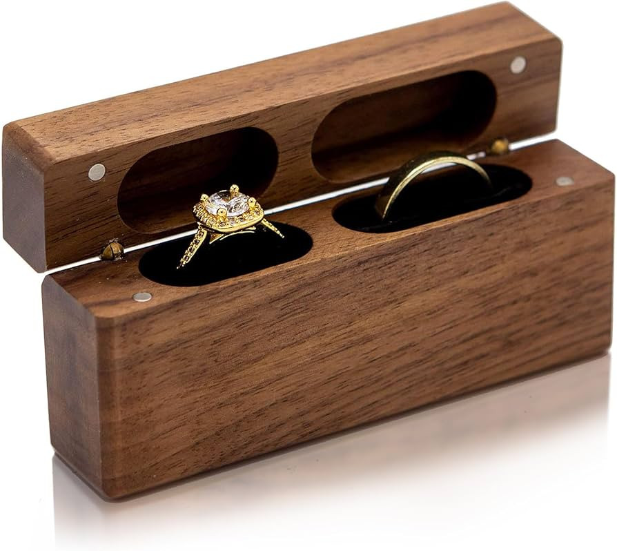 MUUJEE Double Ring Box - Slim Wooden Ring Case Box for Wedding Ceremony Engagement Proposal Ring ... | Amazon (US)