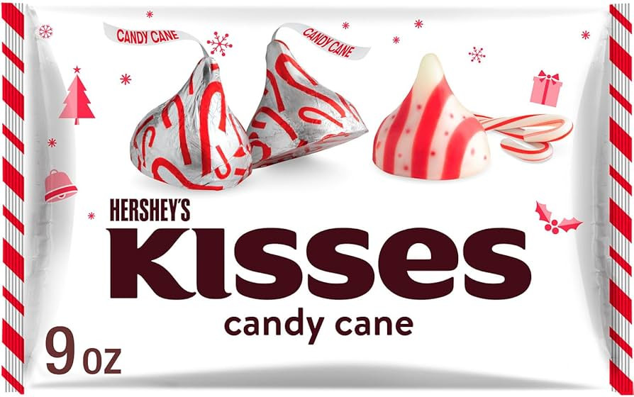 HERSHEY'S KISSES Candy Cane Flavored, Christmas Candy Bag, 9 oz | Amazon (US)