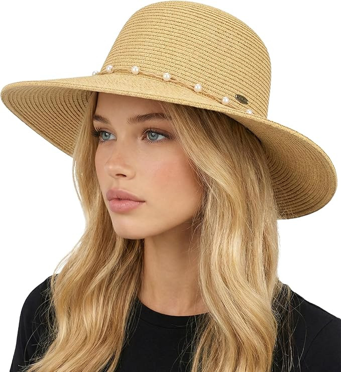 Womens Panama Sun Hat, Wide Brim Packable Straw Beach Hat for Summer & Vacation, UPF 50+ | Amazon (US)