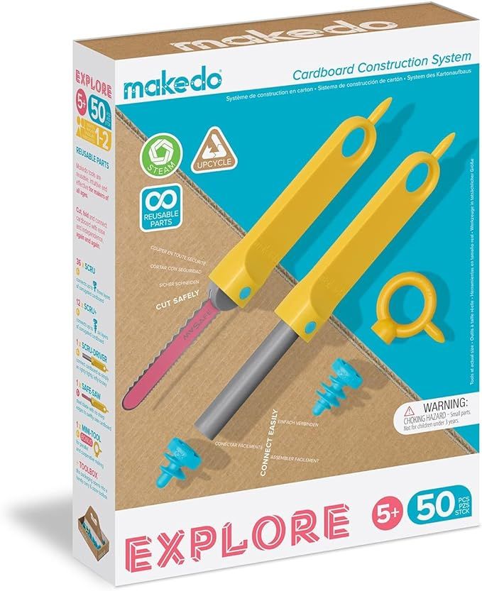 Makedo Explore | Upcycled Cardboard Construction Toolkit in Small Toolbox (50 Pieces) | STEM + ST... | Amazon (US)