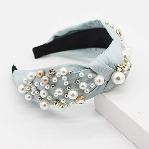 QTMY Pearl Rhinestone Headband for Women, Hair Hoop Accessories Jewelry Head Band Headwear (Light Bl | Amazon (US)
