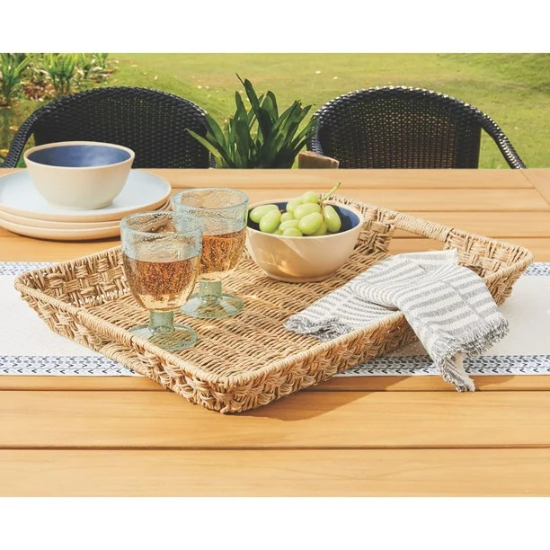 Better Homes & Gardens Beige Rattan Rectangular Serving Tray, 21"x15" | Walmart (US)