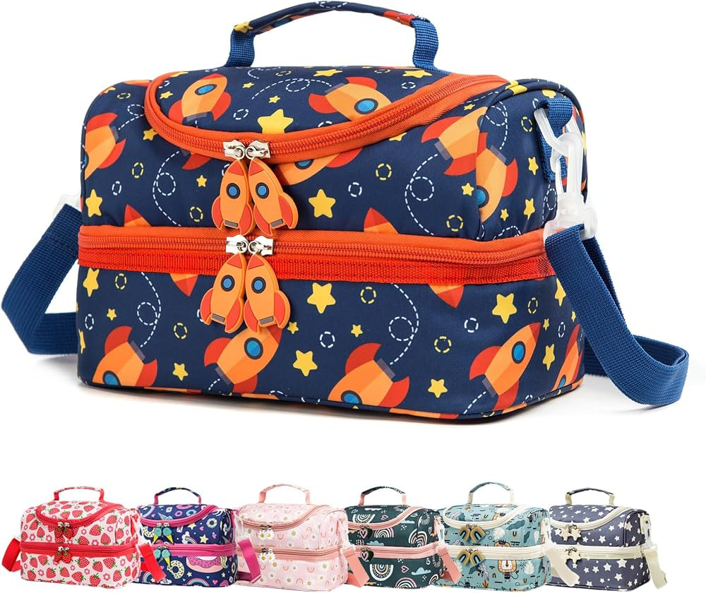 Insulated Kids Dual Compartment Lunch Bags Tote for Girls Boys Toddler Lunch Boxes Pre-School Tod... | Amazon (US)