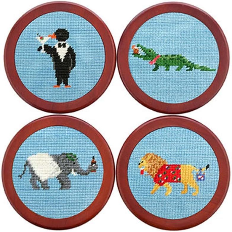 Party Animals Needlepoint Coasters in Light Blue by Smathers & Branson | Amazon (US)