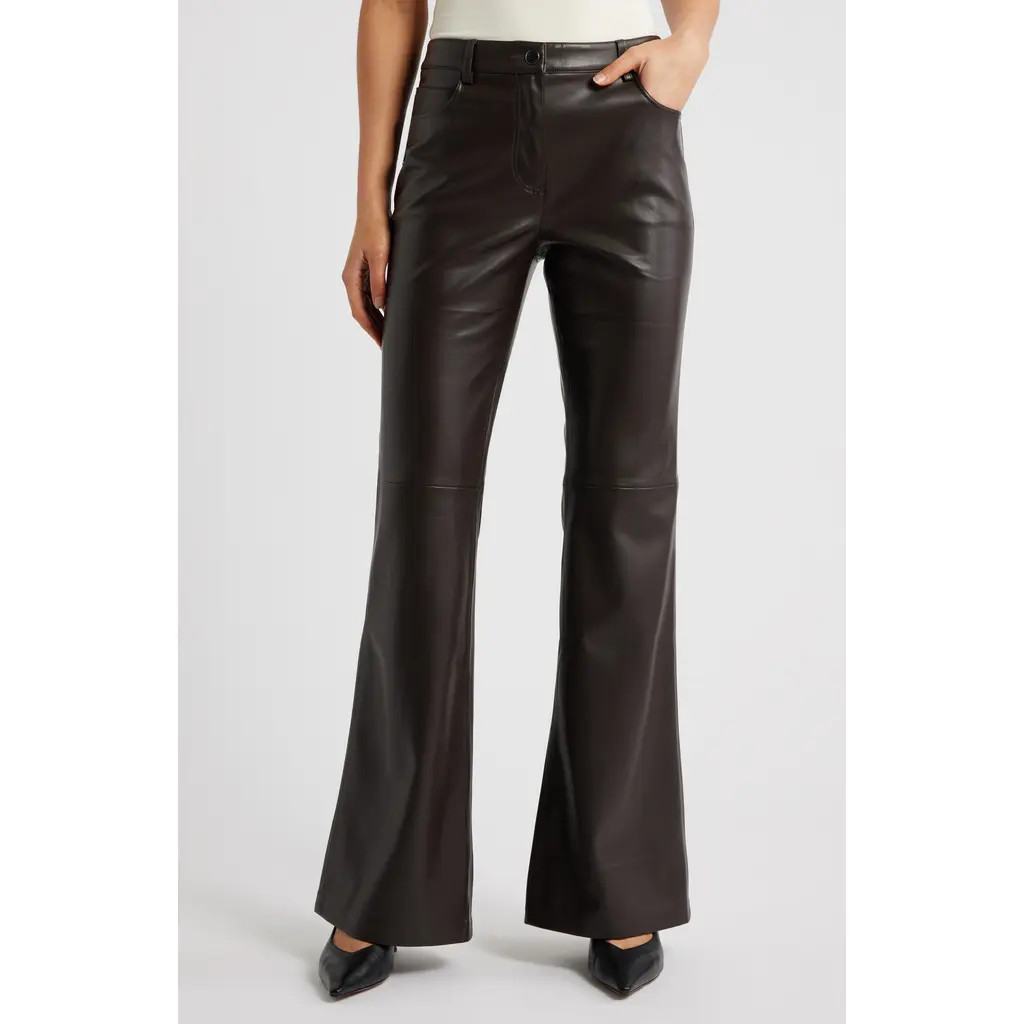 MANGO Connie Flared Faux Leather Pants in Chocolate at Nordstrom, Size 2 | Nordstrom