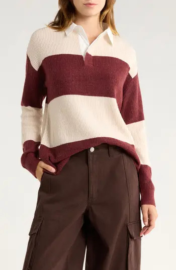 Vigoss Stripe Rugby Polo Sweater in Creme/Crimson at Nordstrom Rack, Size X-Small | Nordstrom Rack