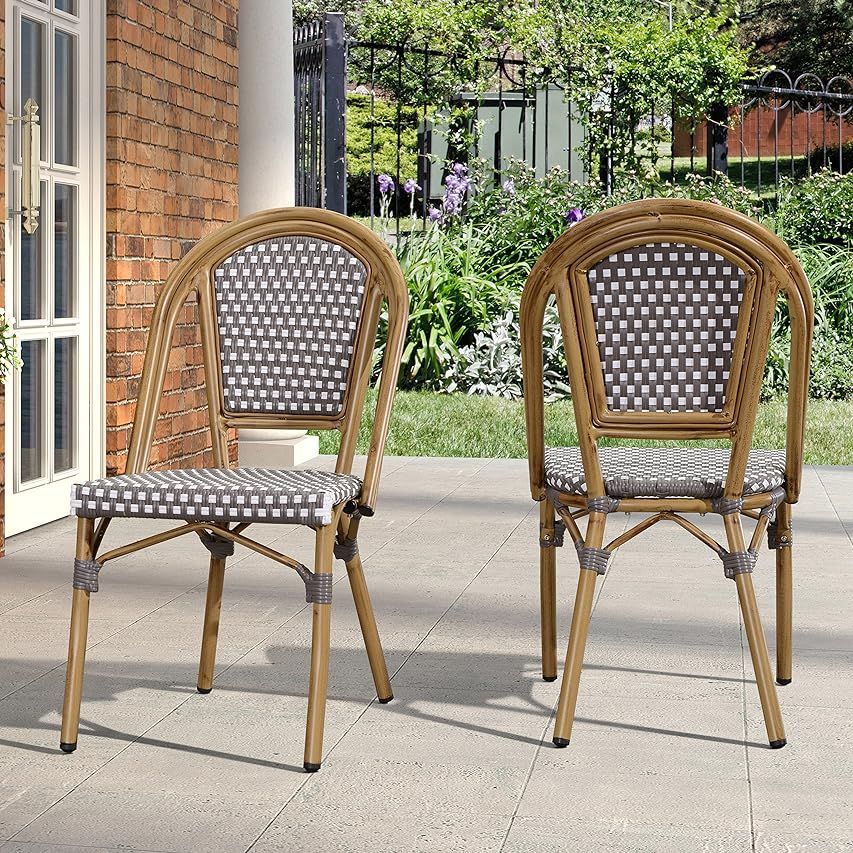 Safavieh PAT4014C-SET2 Outdoor Collection Rosen Brown and White French Bistro Stacking Arm Chair | Amazon (US)