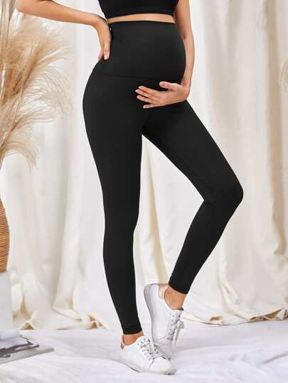 Maternity Solid Wide Waistband Sports Leggings | SHEIN