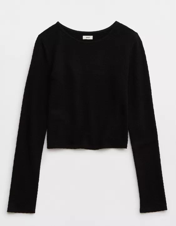 Aerie Long Sleeve Textured Cropped T-Shirt | American Eagle Outfitters (US & CA)