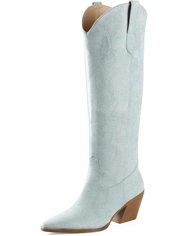 iiimmu Cowgirl Boots Women Knee High Boots Pointed Toe and Block Heel Cowboy Suede and Faux Leath... | Amazon (US)