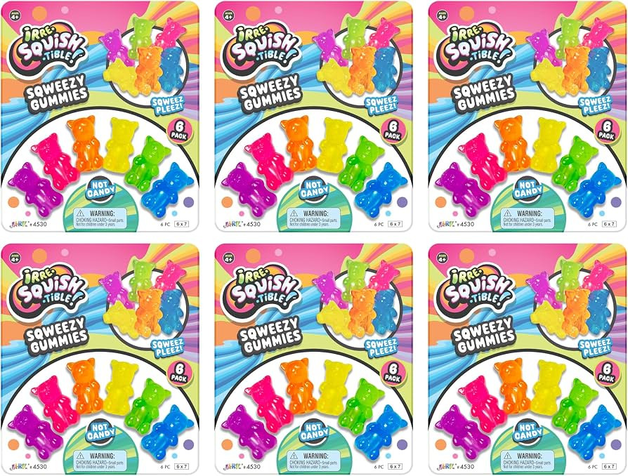 JA-RU Mini Gummi Bears Pencil Toppers for Kids (6 Pack, 6 Bears Each) Mochi Squishy Toys. Stress ... | Amazon (US)