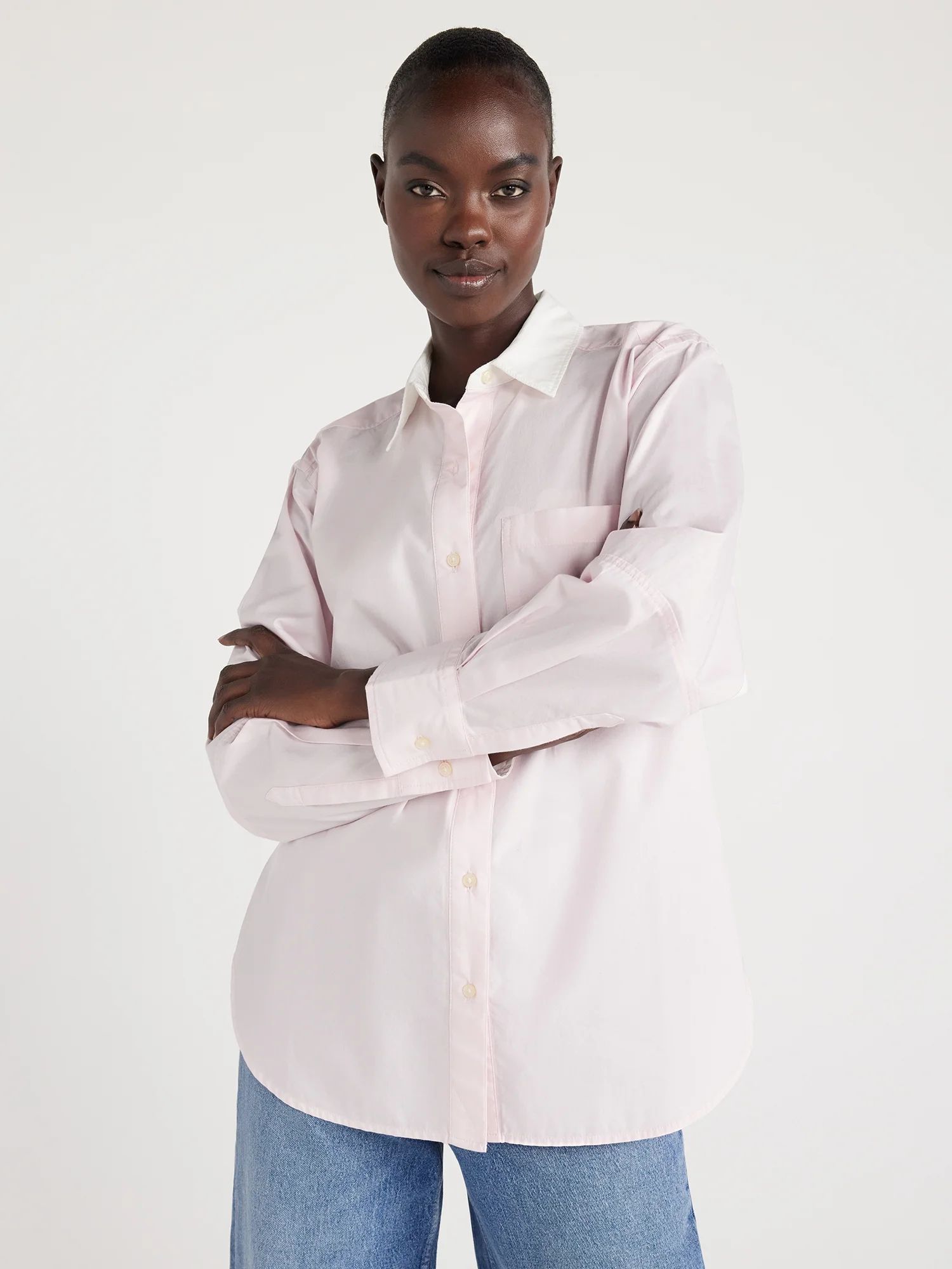 Free Assembly Women's Button Front Boxy Tunic Shirt with Long Sleeves, Sizes XS-XXL | Walmart (US)