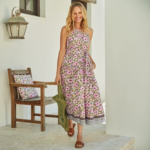 Women's Poplin Halter Midi Dress - Lands' End - Brown - XL | Lands' End (US)