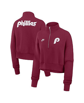 Women's Burgundy Philadelphia Phillies Cooperstown Collection Phoenix Fleece Half-Zip Sweatshirt | Macy's