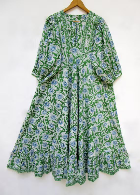 Regular Wear Casual Printed Long Maxi Dress  Henley Neckline | Etsy | Etsy (US)