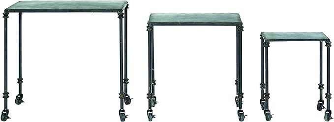 Creative Co-op Black Metal Nesting Table Set with Casters, Silver | Amazon (US)