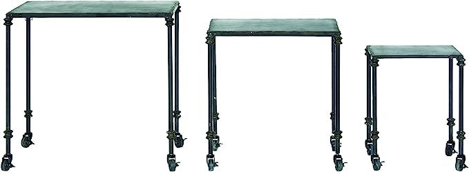 Creative Co-op Black Metal Nesting Table Set with Casters, Silver | Amazon (US)