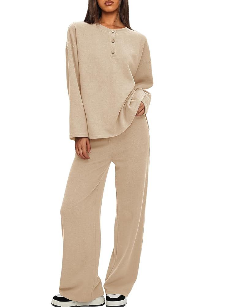 Darong Two Piece Outfits for Women Fall Lounge Sets Button Down Sweatshirt Wide Leg Pants Sweatsu... | Amazon (US)