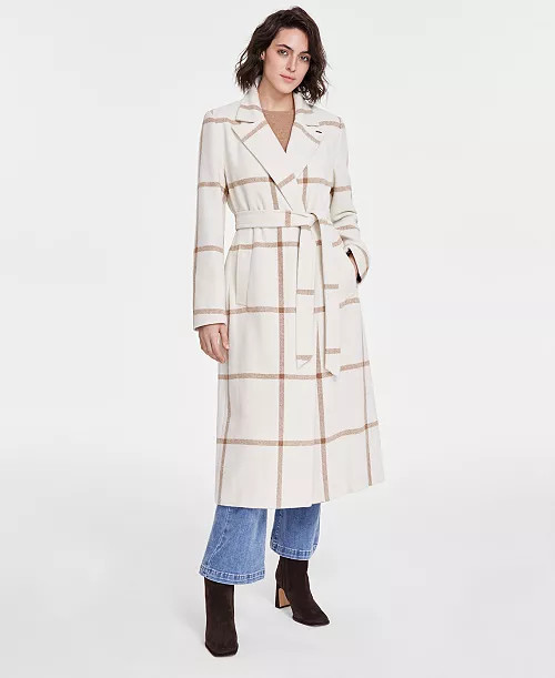 DKNY Women's Notched-Collar Double-Breasted Wrap Coat - Macy's | Macy's