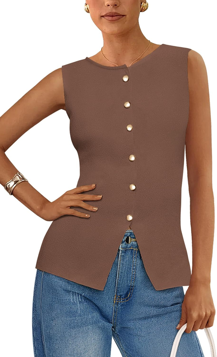 PRETTYGARDEN Women's Sweater Vest Button Down Summer Tank Tops 2026 Sleeveless Knit Vests Fashion Business Casual Outfits | Amazon (US)