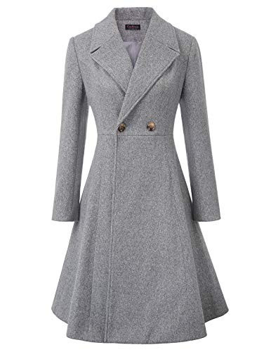 CURLBIUTY Women's Winter Coat Vintage Double Breasted Long Overcoat Grey M | Amazon (US)