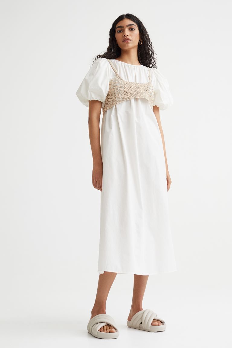 New ArrivalAnkle-length dress in cotton poplin with a detachable macramé top that ties at the ba... | H&M (US + CA)