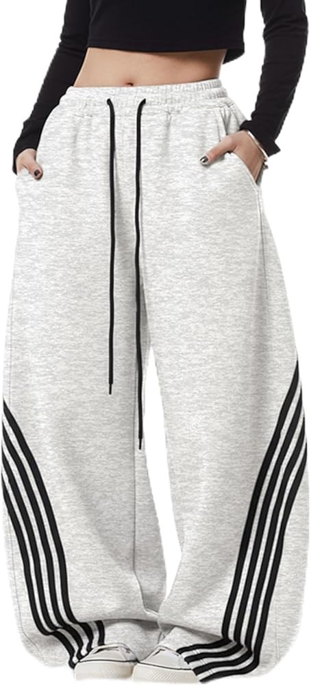 EMMIOL Women’s Y2K Baggy Barrel Striped Sweatpants, High Waisted Wide Leg Pants, Joggers with D... | Amazon (US)