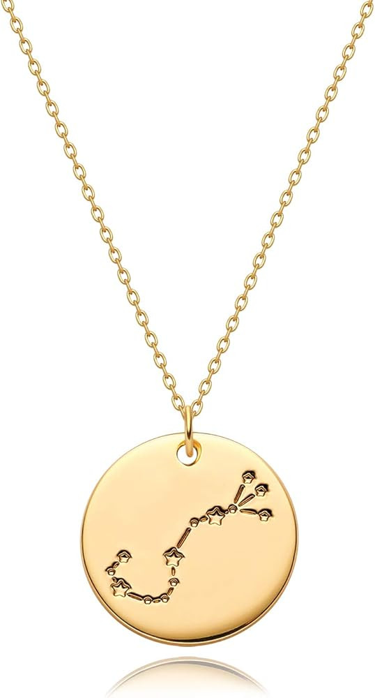 MEVECCO Gold Necklace Coin Disc Zodiac 12 Constellation Star Connected Engraved Horoscope Sign As... | Amazon (US)