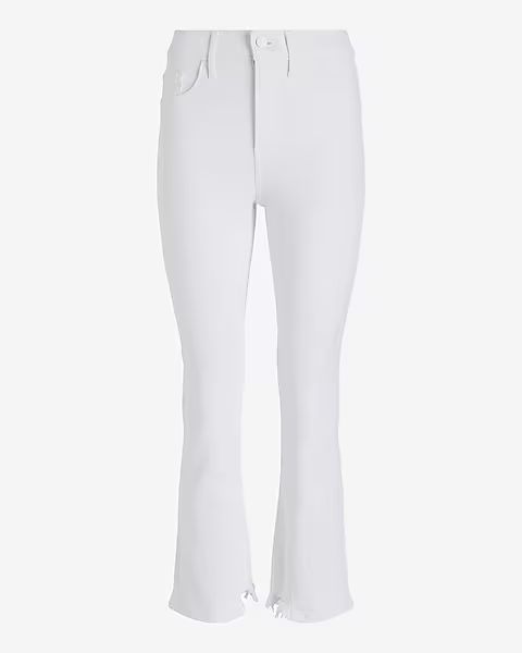 High Waisted White Raw Hem Cropped Flare Jeans | Express