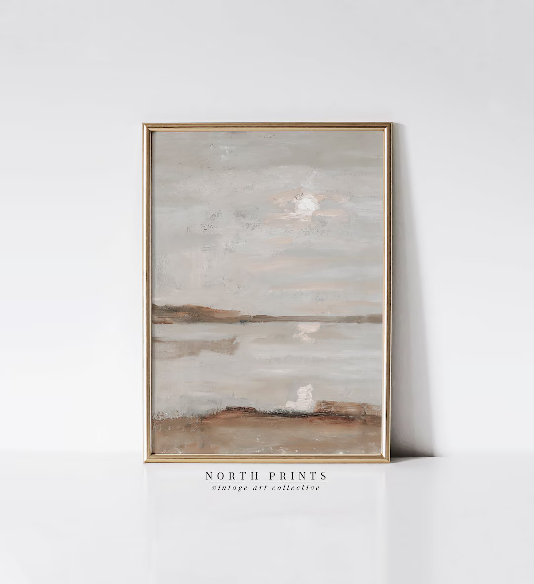 Muted Beach Scene Oil Painting | Warm Tone Bathroom Decor | North Prints Downloadable PRINTABLE D... | Etsy (US)