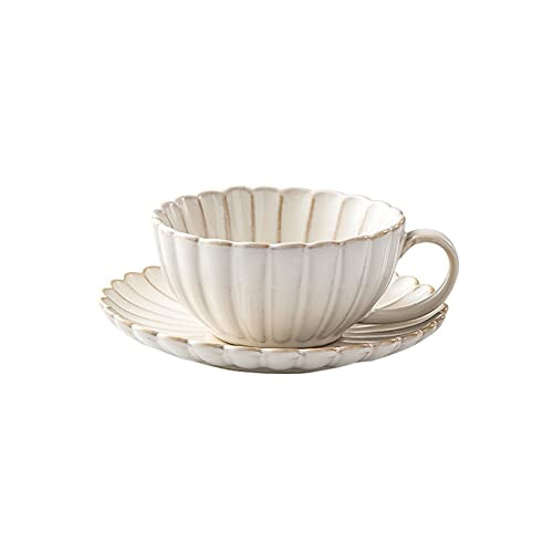 Colias Wing 9 Oz Petal Series Retro Design Ceramic Tea Cup Coffee Mug Travel Mug with Saucer-Whit... | Amazon (US)