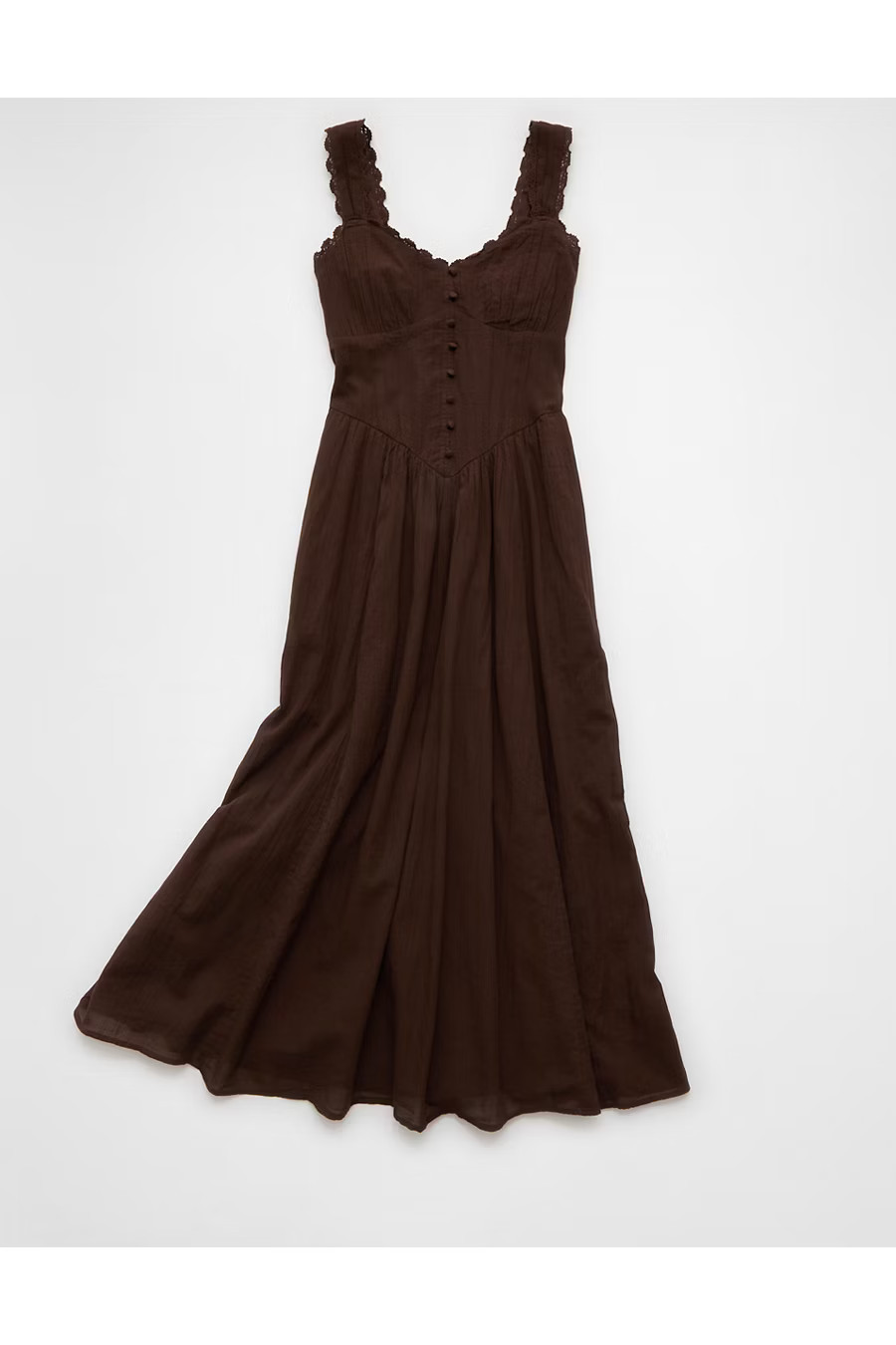 AE Sweetheart Corset Midi Dress Women's Dark Brown XS | American Eagle Outfitters (US & CA)